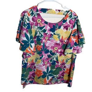 Simply Styled Blouse Women's Large Round Neck Boho Colorful Short Sleeve Top